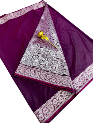 EEFA FASHION Solid/Plain Banarasi Satin Saree(Blue)