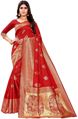 HouseOfCommon Self Design Banarasi Jacquard, Art Silk Saree(Red)