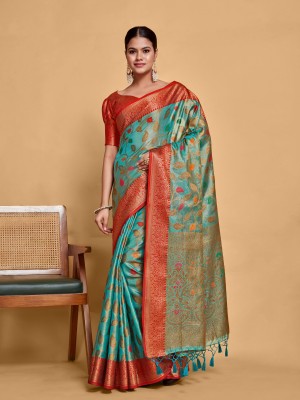 MIMOSA Woven Banarasi Art Silk Saree(Light Blue)