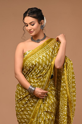 ZARI COTTON SAREES Blocked Printed, Color Block, Hand Painted, Self Design Ikkat Pure Cotton Saree(Multicolor)