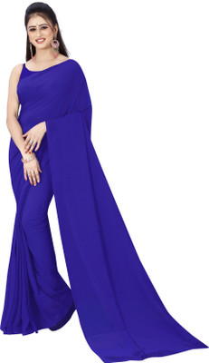 Anand Sarees Solid/Plain, Dyed Daily Wear Georgette Saree(Dark Blue)