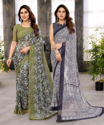 Moda Rapido Printed Bollywood Georgette Saree(Pack of 2, Multicolor)