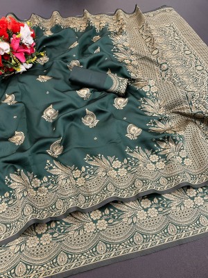 DEV SHREE SILK Woven Banarasi Art Silk Saree(Dark Green)