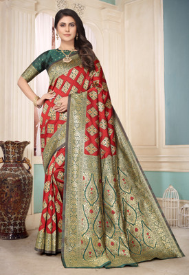 Shopwell Woven Patola Cotton Silk, Jacquard Saree(Multicolor)