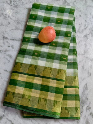 Maasaree Solid/Plain Tant Pure Cotton Saree(White, Dark Green)