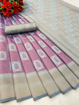 SICHYAH Embellished Banarasi Jacquard Saree(Purple, Light Blue)