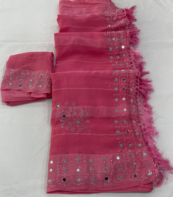 Vichitra Embellished, Embroidered Bollywood Chiffon, Silk Blend Saree(Pink)