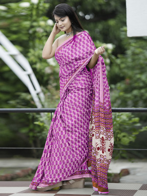 Divastri Printed Daily Wear Cotton Blend Saree(Pink)