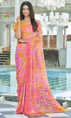 Durga Emporio Digital Print Bollywood Chiffon Saree(Orange)