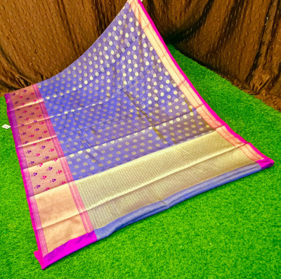 Spewim Woven Kanjivaram Cotton Silk Saree(Blue)