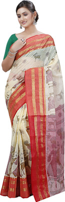 SUBHO SAREE CENTRE Woven, Printed Tant Pure Cotton Saree(Red)