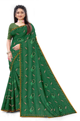 harshit designer Embroidered Daily Wear Georgette Saree(Green)