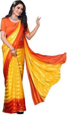 Moda Rapido Striped Daily Wear Satin Saree(Yellow)
