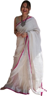 kalpana handloom Solid/Plain Handloom Pure Cotton Saree(White)