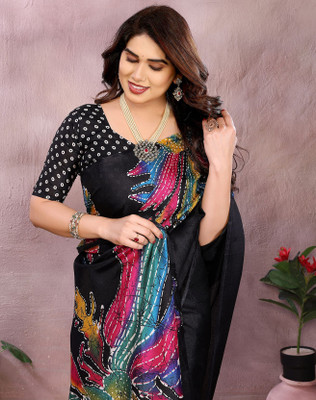 YASHIKA Printed Bollywood Art Silk Saree(Pink, Black)