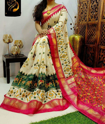 Samai Printed Bhagalpuri Cotton Silk Saree(Cream)