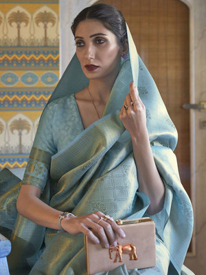 ANOUK Woven Kanjivaram Silk Blend Saree(Blue)