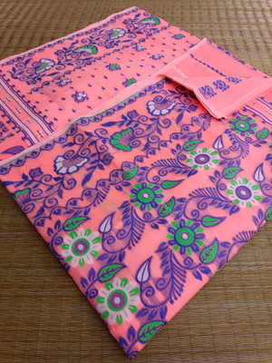 KhayaFashion Woven Tant Pure Cotton Saree(Pink)