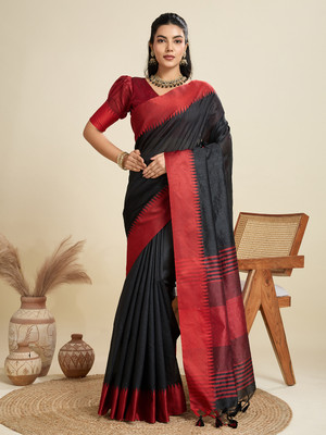 PeachPetals Striped, Woven Banarasi Jacquard Saree(Cream, Maroon)