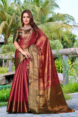 jayant creation Self Design, Woven Daily Wear Silk Blend, Jacquard Saree(Red)