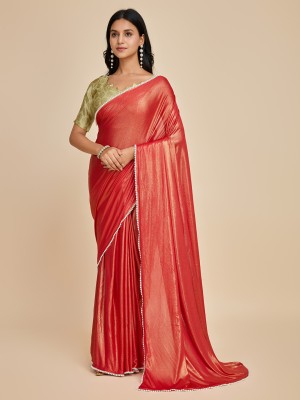 choice creation Solid/Plain Bollywood Lycra Blend Saree(Red)