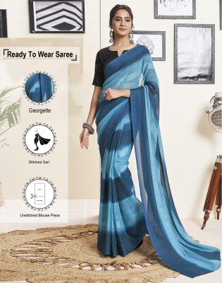 Satrani Printed, Woven, Embellished, Striped Bollywood Georgette Saree(Light Blue, Dark Blue)