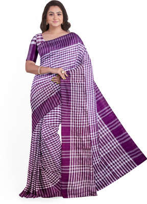 ASHMITAS COLLECTION Checkered Handloom Pure Cotton Saree(Purple)