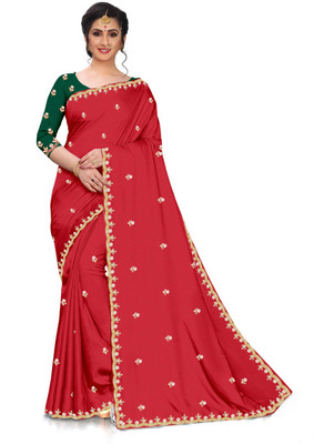 kaushal textiles Embroidered Bollywood Georgette Saree(Red)