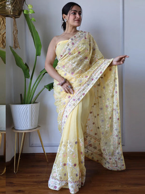 Tasrika Embroidered Bollywood Net Saree(Multicolor)
