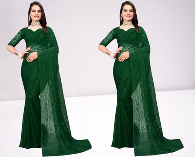online bazaarr Self Design Bollywood Net Saree(Pack of 2, Green)