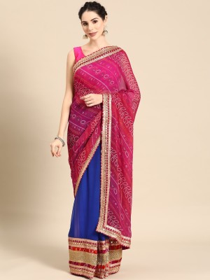 Divastri Printed Bandhani Georgette Saree(Blue)