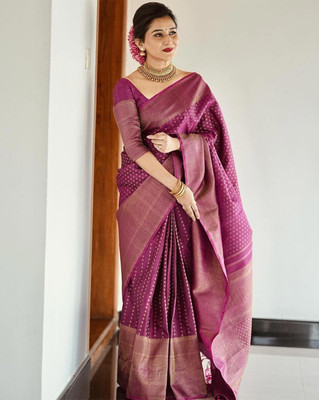 The Style Sanctuary Woven, Self Design Bollywood Silk Blend Saree(Purple)