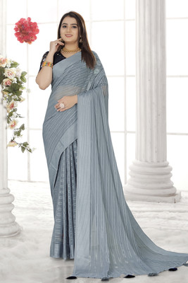 KONICA FAB Self Design Bollywood Georgette, Chiffon Saree(Grey)