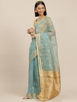 Divastri Woven Bollywood Organza Saree(Light Blue)