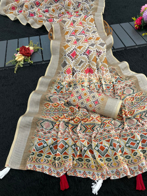 iHIYAzz ENTERPRISE Digital Print Banarasi Cotton Linen Saree(Multicolor)