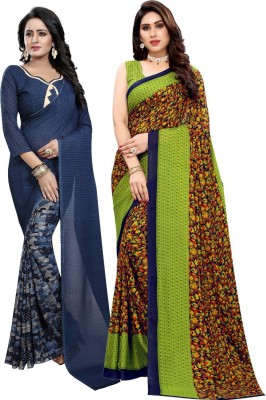 ANIRAV Printed Daily Wear Georgette Saree(Pack of 2, Light Green)