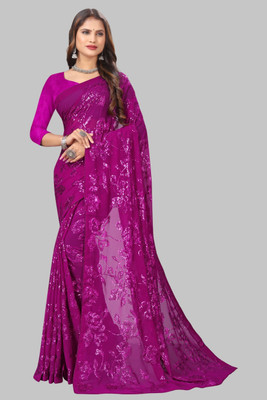 A To Z Cart Embroidered, Embellished Bollywood Georgette Saree(Magenta)