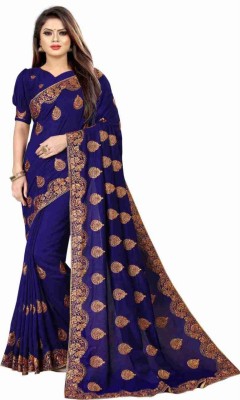 zebby fashion house Embroidered Bollywood Silk Blend Saree(Blue)