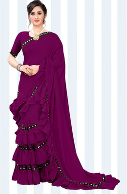 zoentik enterprise Solid/Plain Bollywood Lycra Blend Saree(Purple)