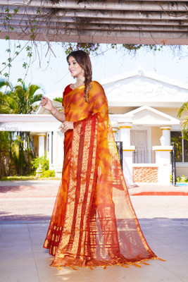 Aarunika MT Solid/Plain Bollywood Organza Saree(Orange)