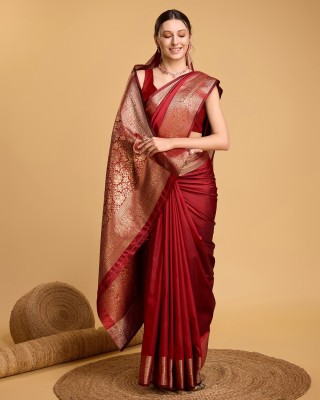 Orus Woven Kanjivaram Pure Silk Saree(Red)