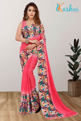 Kashvi Geometric Print Daily Wear Georgette Saree(Pink)