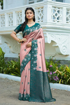DIVINE JUNCTION WEAR Self Design Banarasi Satin Saree(Blue)
