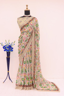 APERA Dyed Bollywood Art Silk Saree(Beige)