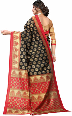 Suali Floral Print Bollywood Net Saree(Black)