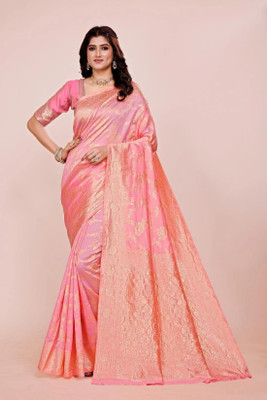 DHAYNAAND REEWA FASHION Floral Print, Woven Kalamkari Jacquard Saree(Pink)