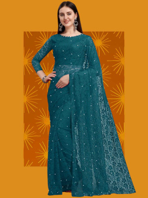NORAFLEX Self Design Bollywood Net Saree(Dark Green)