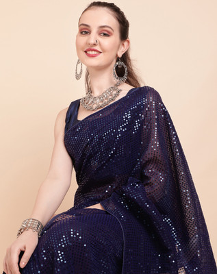 Divastri Self Design Bollywood Georgette Saree(Blue)