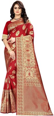 FENAL Woven Kanjivaram Jacquard Saree(Red)