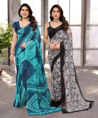 Divastri Printed Bollywood Georgette Saree(Pack of 2, Multicolor)
